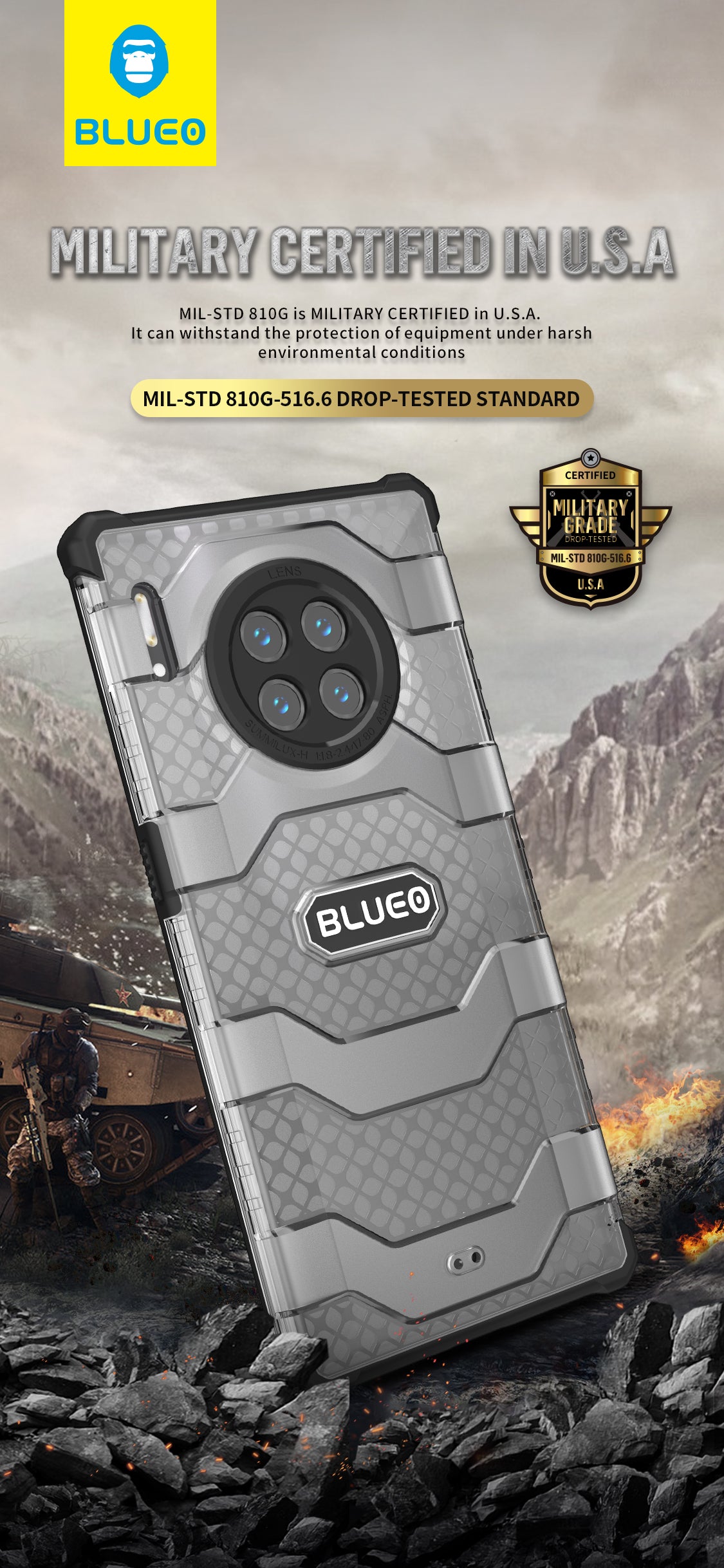 BLUEO Military Grade Drop Resistance Phone Case for Huawei