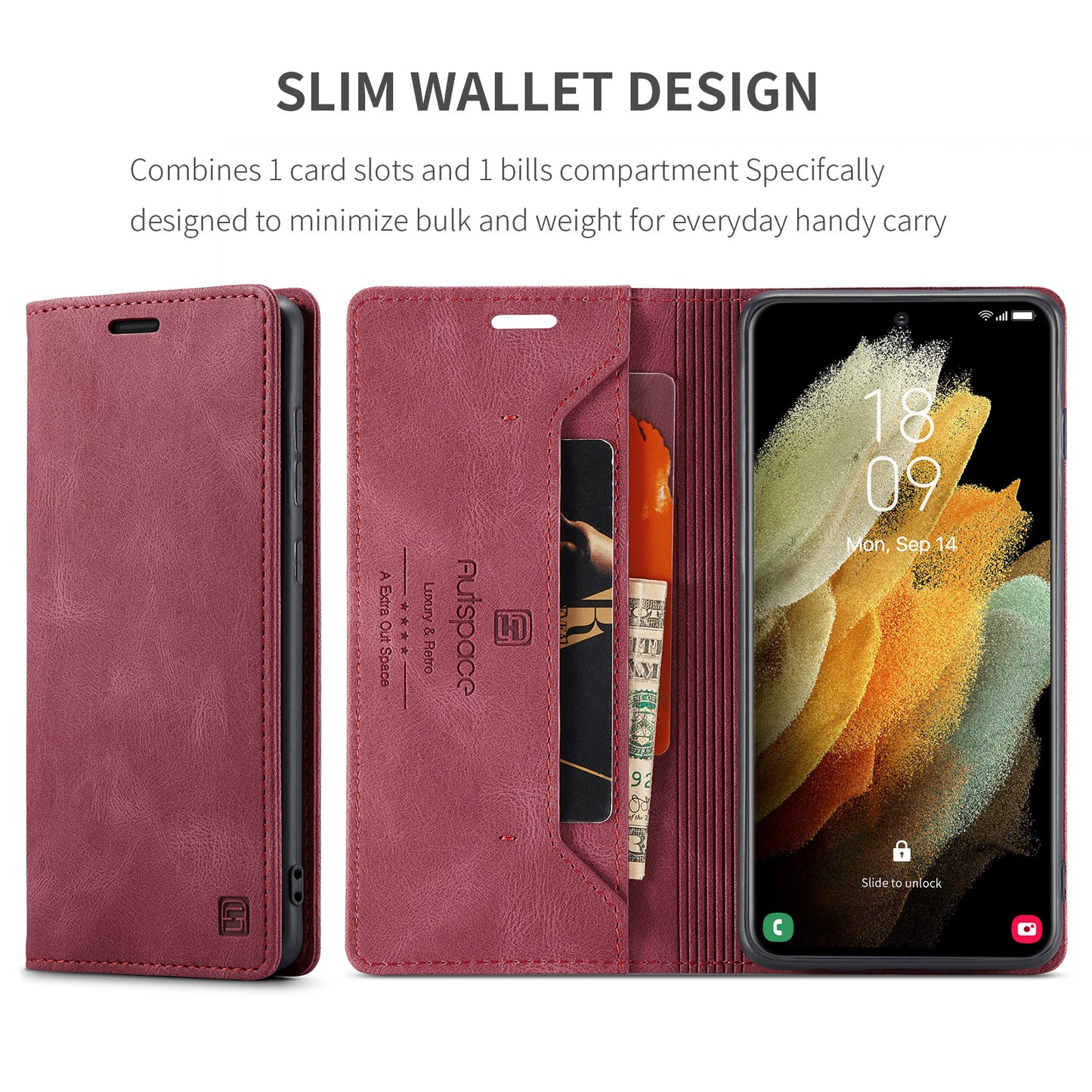 AutoSpace Wallet Leather Case for Samsung