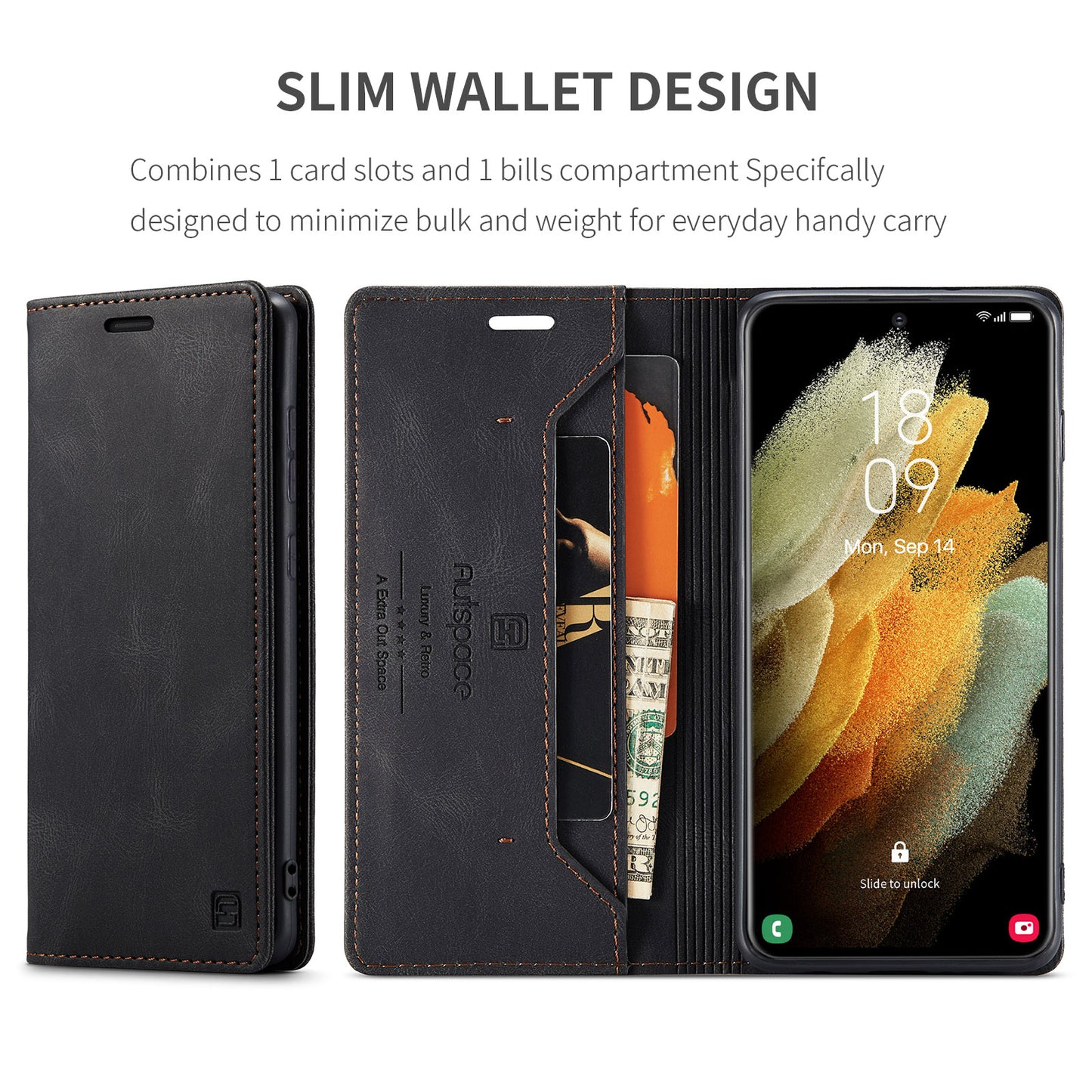 AutoSpace Wallet Leather Case for Samsung