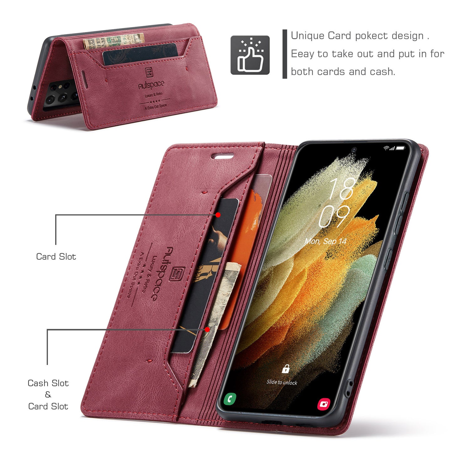 AutoSpace Wallet Leather Case for Samsung