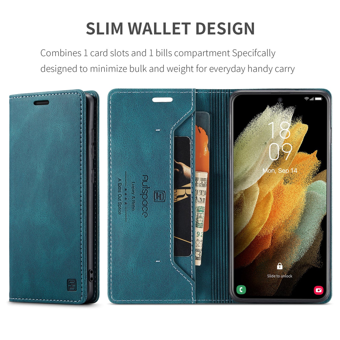 AutoSpace Wallet Leather Case for Samsung