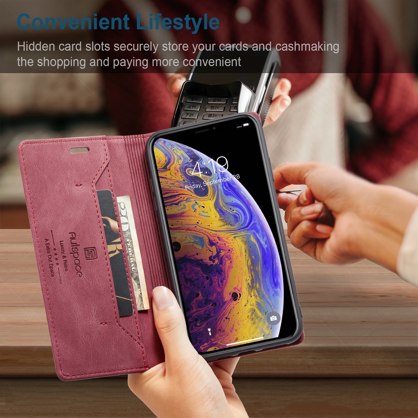 AutoSpace Wallet Leather Case for Iphone