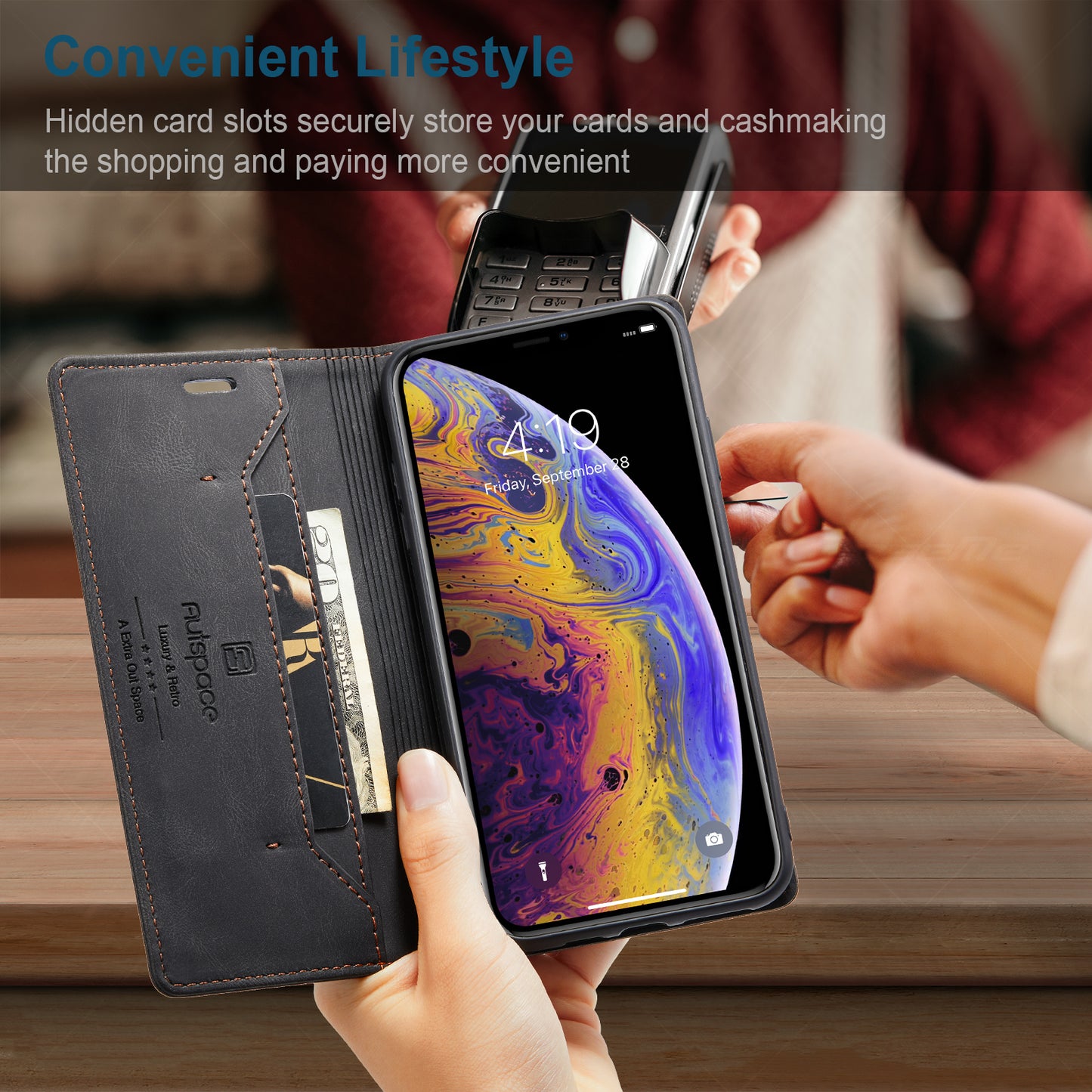 AutoSpace Wallet Leather Case for Iphone