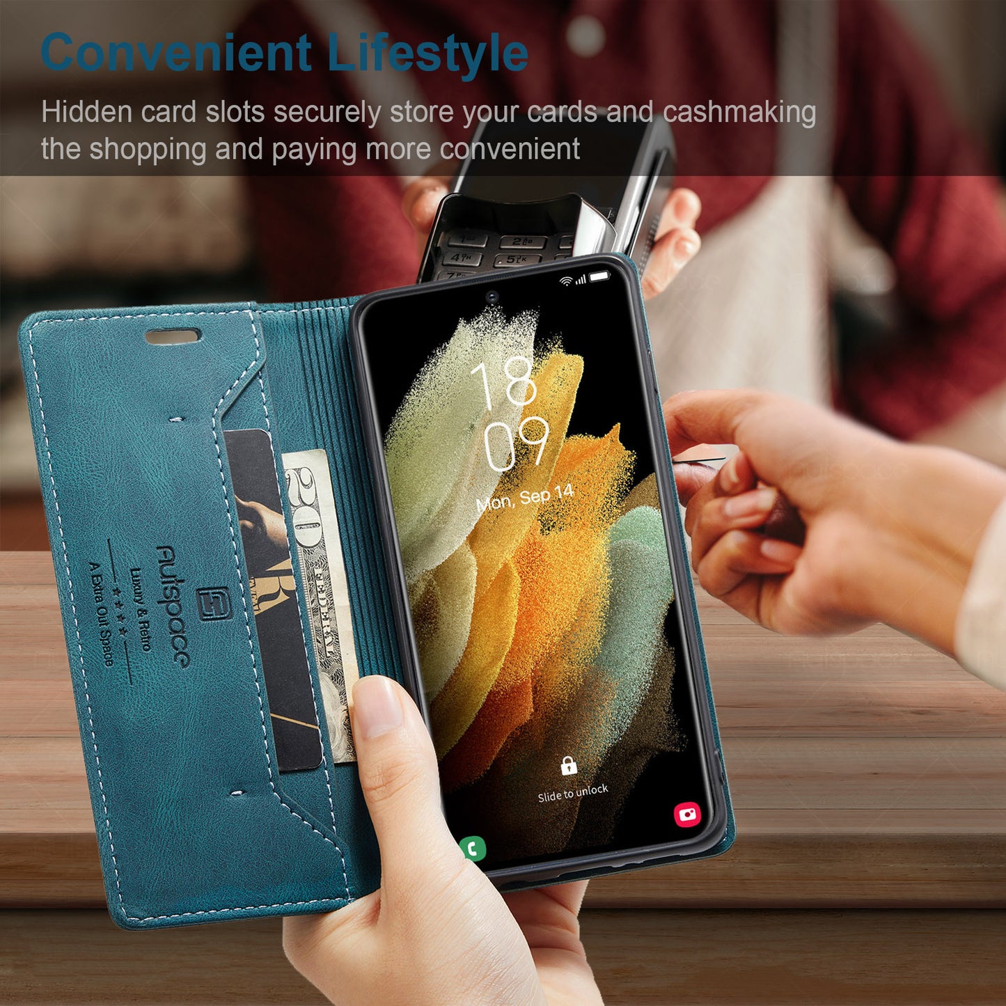 AutoSpace Wallet Leather Case for Samsung