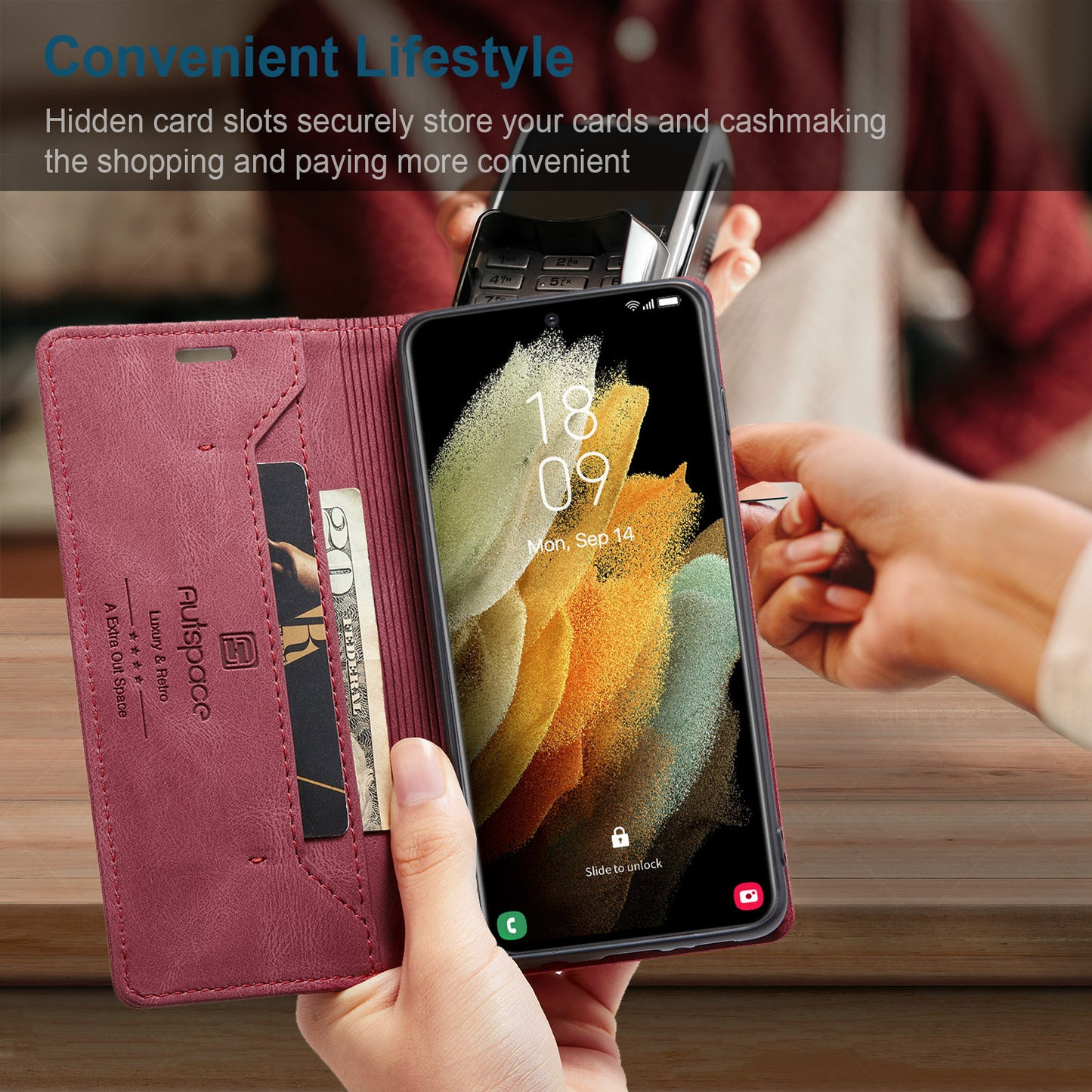 AutoSpace Wallet Leather Case for Samsung