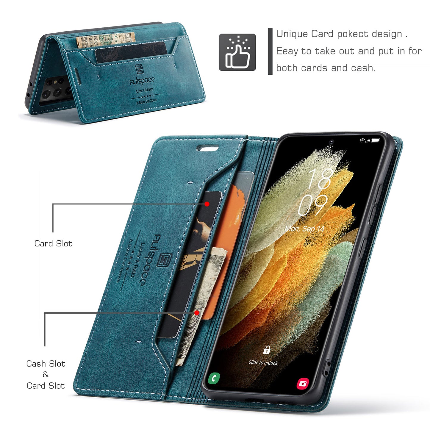 AutoSpace Wallet Leather Case for Samsung